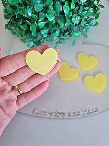 Aplique Coração de Acrílico com Glitter 3cm - Amarelo Bebê